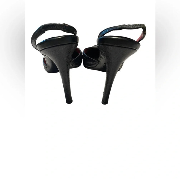 Judith Leiber Black Leather Crystal Ball Embellishments Sling Back Heels - Picture 6 of 10